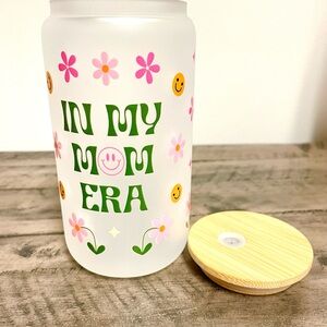 Frosted Glass Tumbler with Floral Design